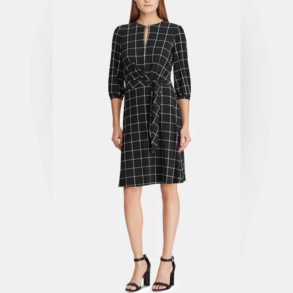 Lauren Ralph Lauren Black Windowpane Midi Dress